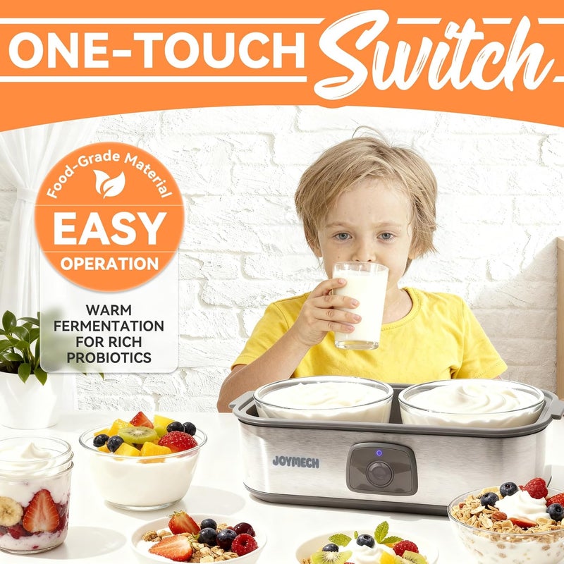 JoyMech Yogurt Maker Machine with Two 1-Quart Containers for Larger Batches, Oatmeal, Pudding, or Jello, Food-Grade Martial, One-touch Control, Homemade Yogurt - Image 2